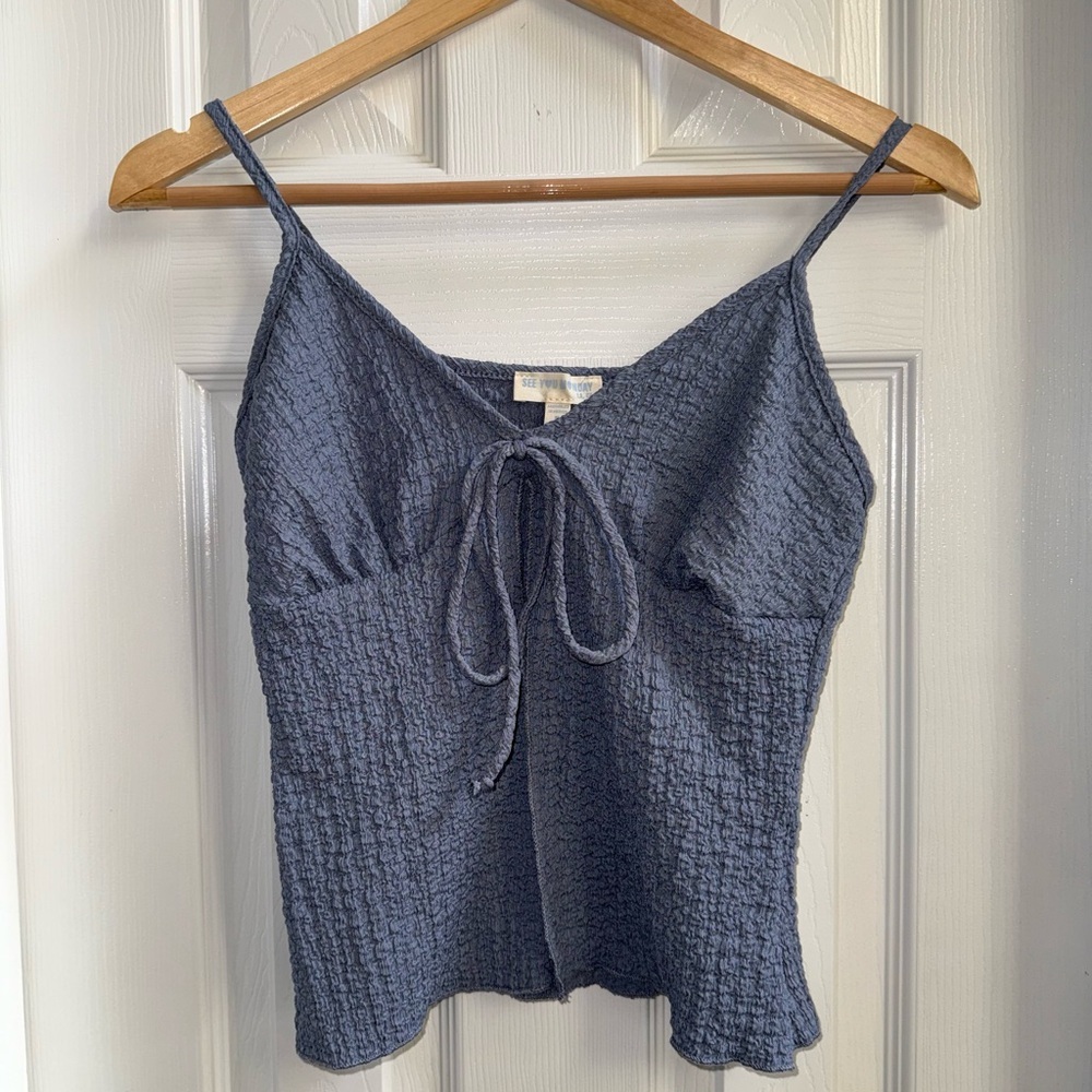 See You Monday textured tie Cami Maxi Skirt Set M NWOT Grey Blue Beachy Resort - Picture 4 of 16